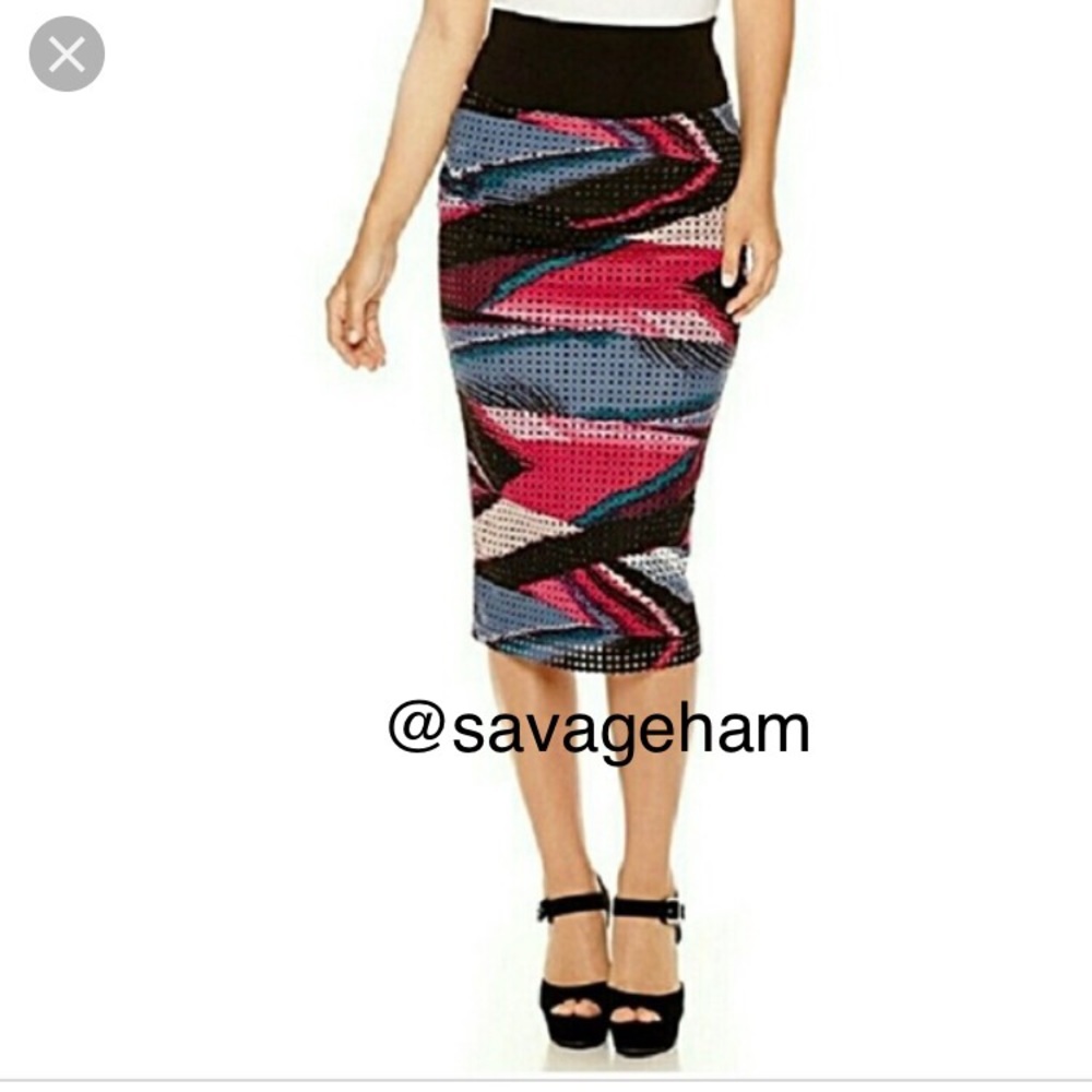 Bisou Bisou Geometric Midi Pencil Skirt